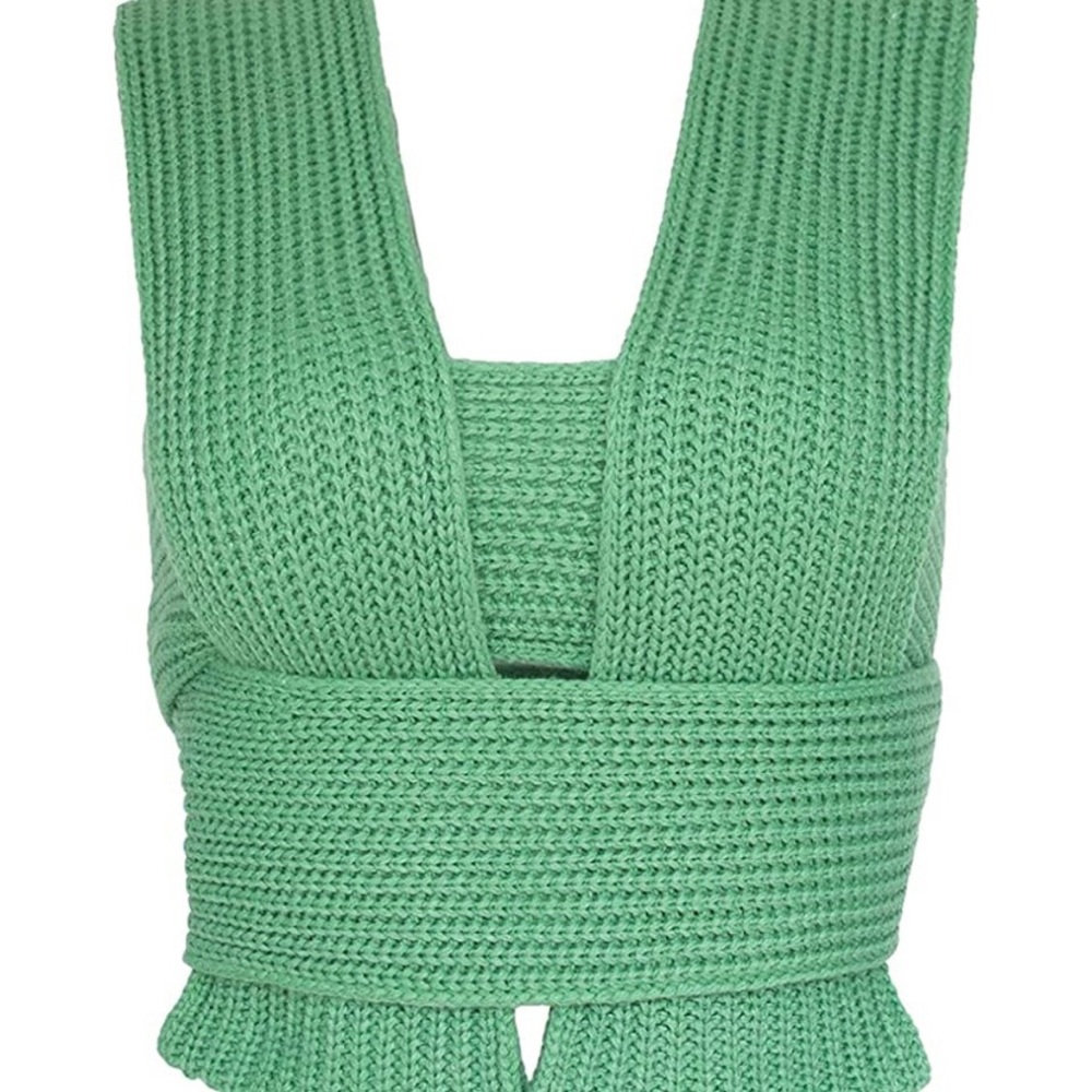 Crop Top Sleeveless Tie Strappy Backless Knitted V Neck